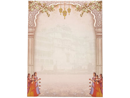 Grey Offset Print With Palace and Baraat Design Invitation-KNKJ1099