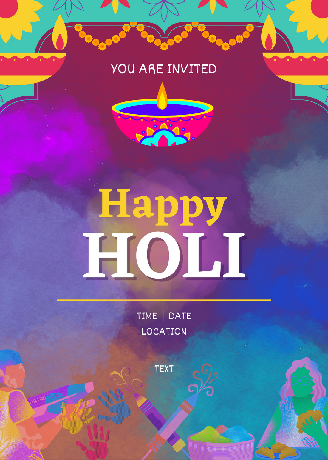 Green Pichkari Design Holi Party Invitation-AAHPI004