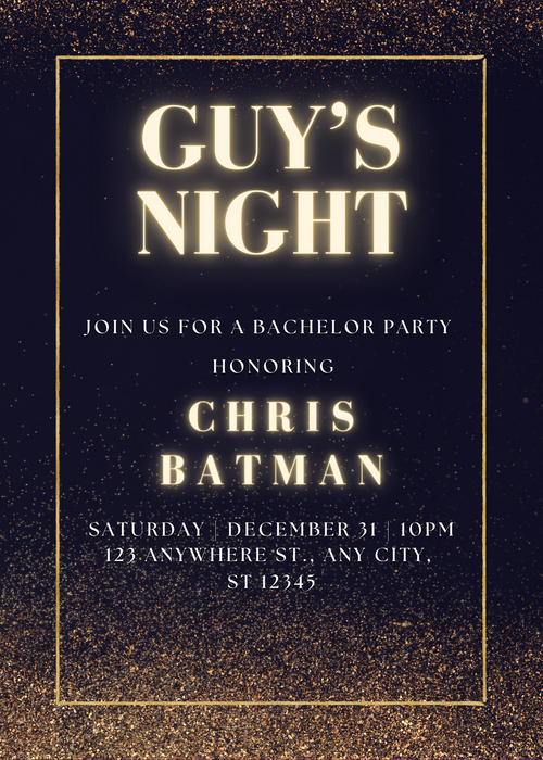 Golden Glitter Guys Night Invitation-AAGYI002