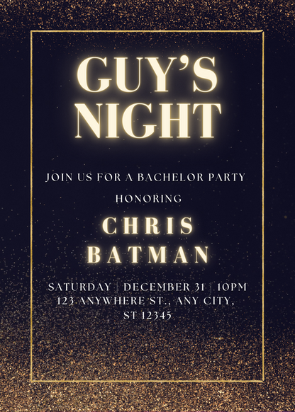 Golden Glitter Guys Night Invitation-AAGYI002