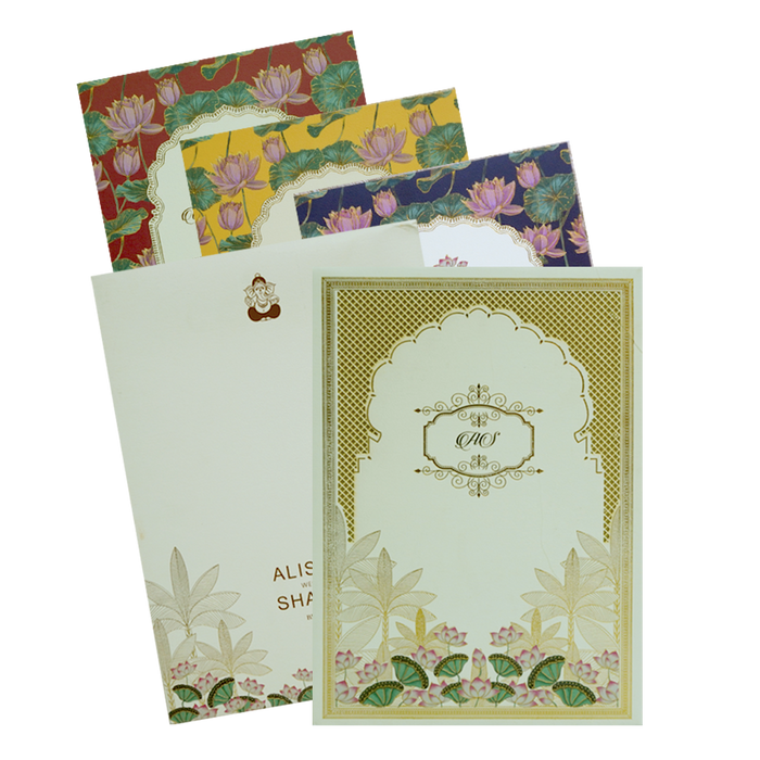 Cream Floral Lotus Wedding Card-King of Cards