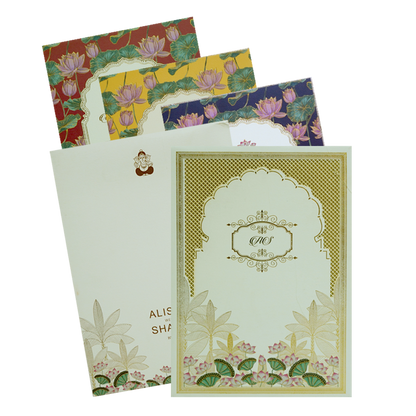 Cream Floral Lotus Wedding Card-King of Cards