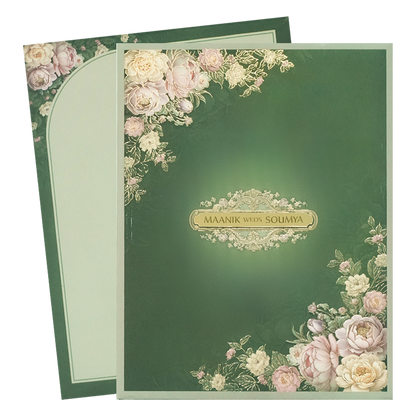 Dark Green Floral Padded Wedding Card-KSSC2490