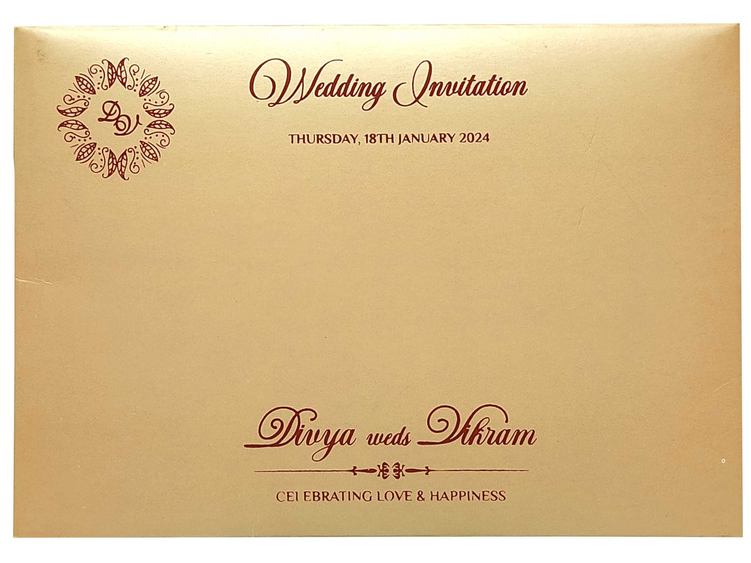 Beige Embossed Padded Horizontal Invitation Card-KNPR3503B