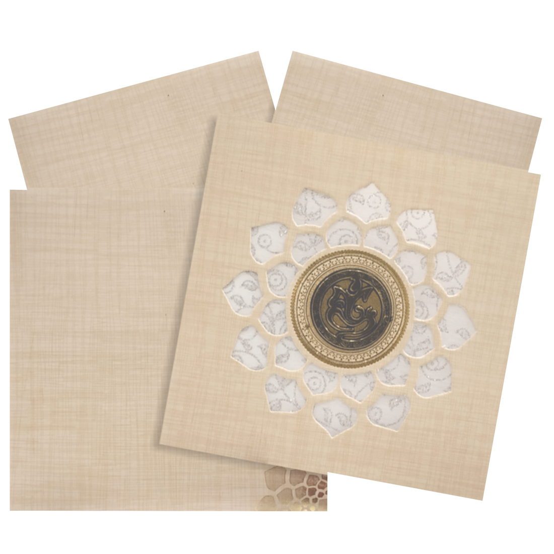 Sandal Metallic Wedding Card With White Wolly And Ganesha-KNRP4343S
