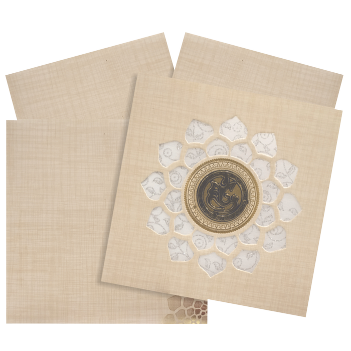 Sandal Metallic Wedding Card With White Wolly And Ganesha-KNRP4343S-King of Cards