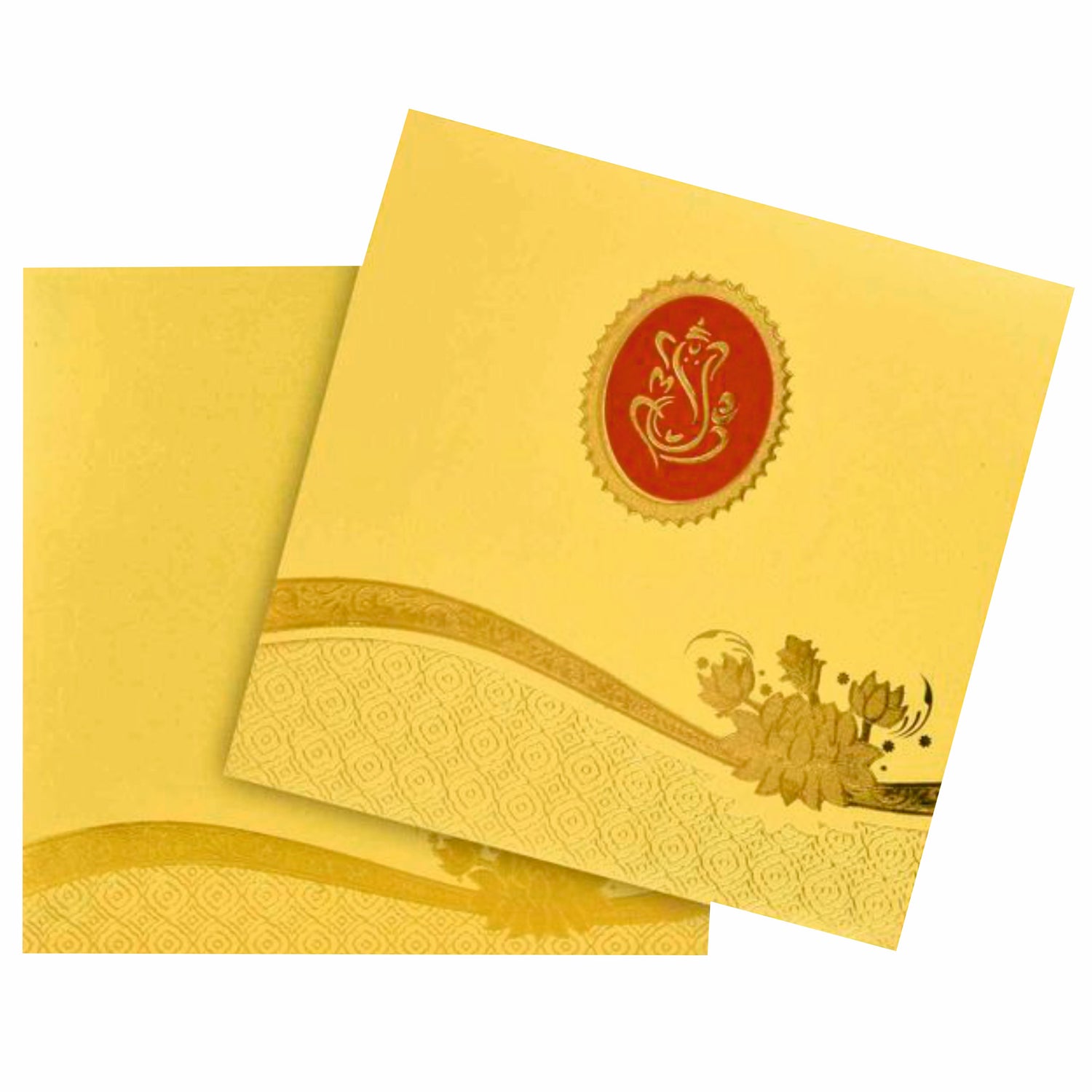 Beautiful Red Ganesha With Gold Shading Wedding Card - KNK30460