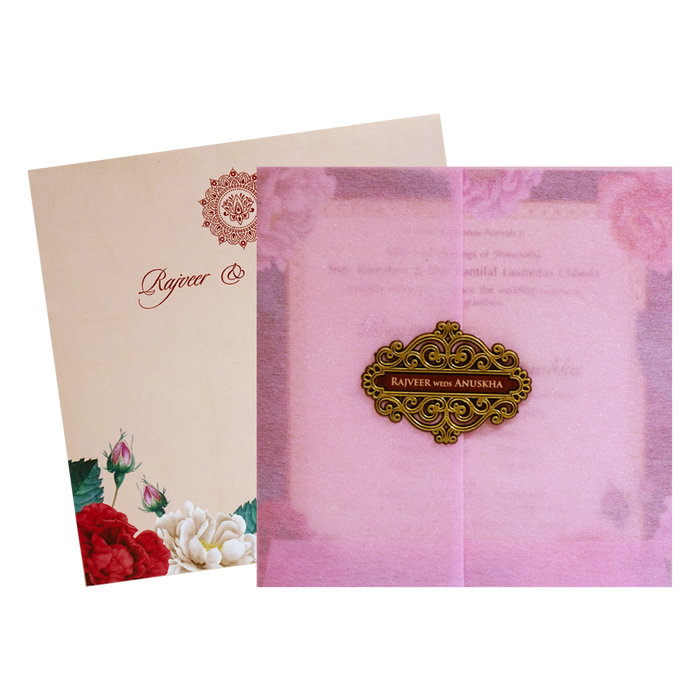 Pink Floral Tracing Wedding Invitation-King of Cards