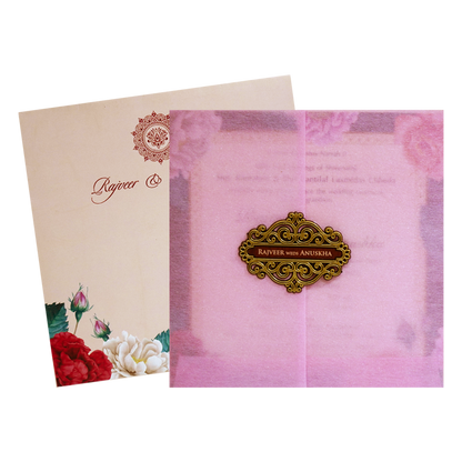 Pink Floral Tracing Wedding Invitation-King of Cards