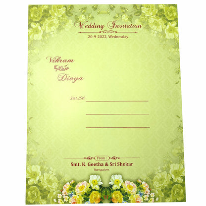 Green Padded Floral Wedding Card In Offset-KNPO8505G