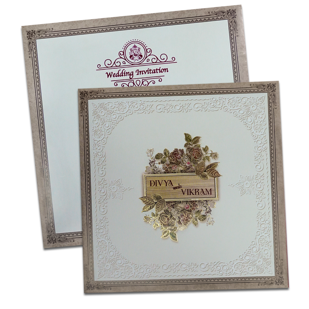 Brown Rose Floral Wedding Card-KNSN6712B