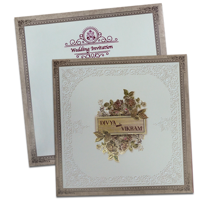 Brown Rose Floral Wedding Card-KNSN6712B