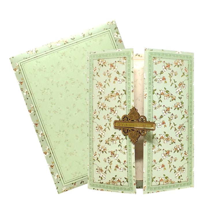 Pista Green Floral Box Invitation Card-King of Cards