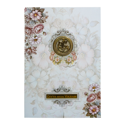Grey Floral Door-Style Opening Wedding Card-King of Cards