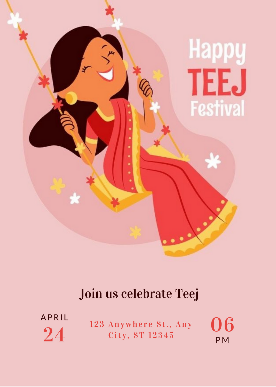 Baby Pink Swing Design Teej Invitation-AATEE005