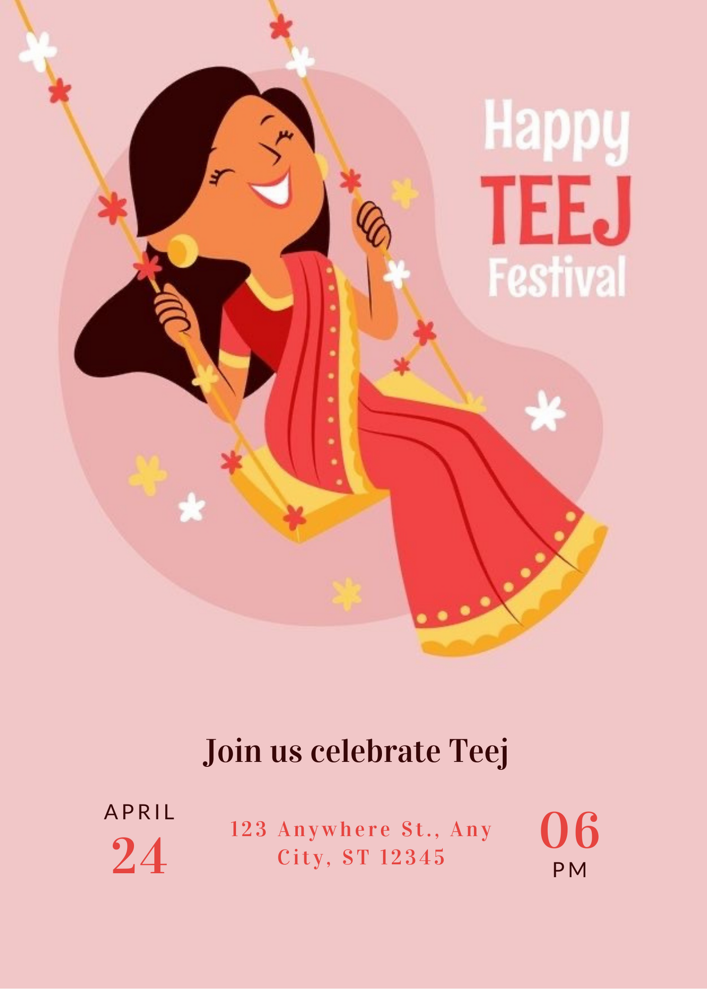 Baby Pink Swing Design Teej Invitation-AATEE005