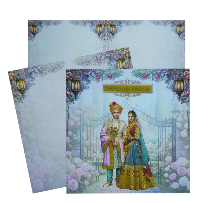 Jade Green Bride and Groom Wedding Card-King of Cards