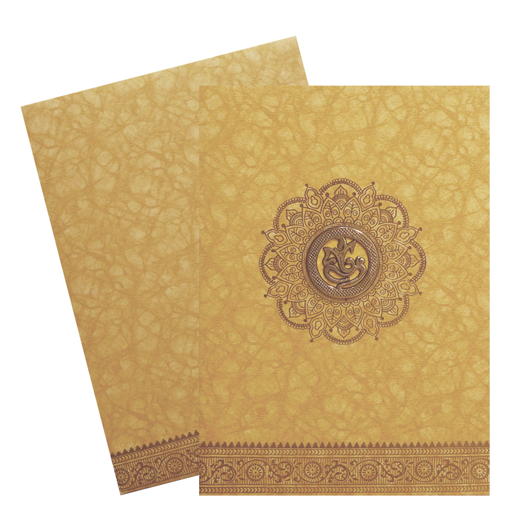 Mustard Yellow Ganesha Wedding Card-KNKR026B