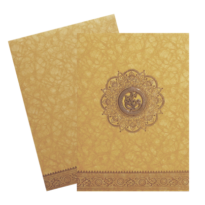 Mustard Yellow Ganesha Wedding Card-KNKR026B