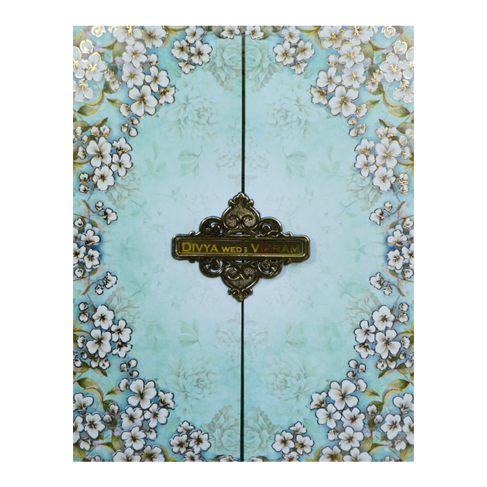 Blue White Floral Door Invitation Card-King of Cards