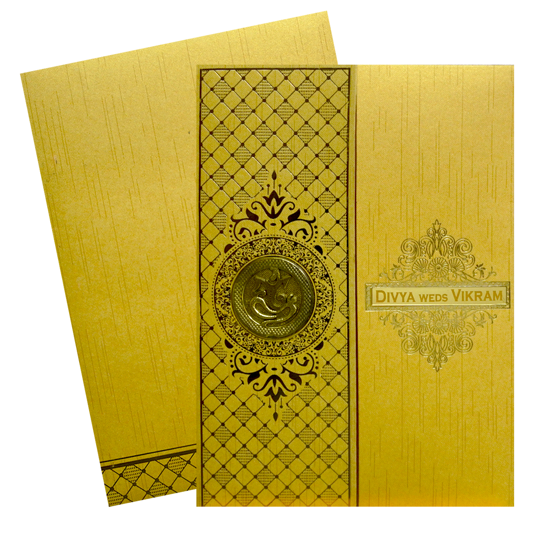 Gold Shiny Door Style Wedding Card-KNKR040G