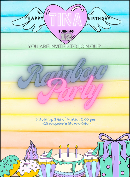 Pastel Colour Rainbow Invitation-AARNB009
