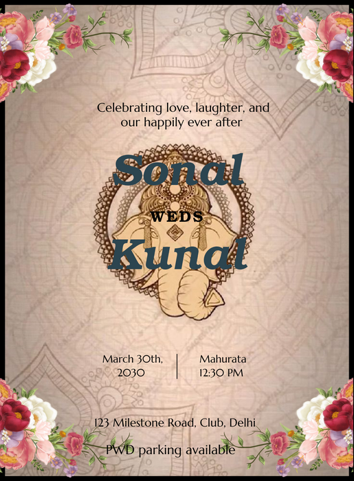 Pastel Elephant Hindu Wedding Invitation-AAHWI012