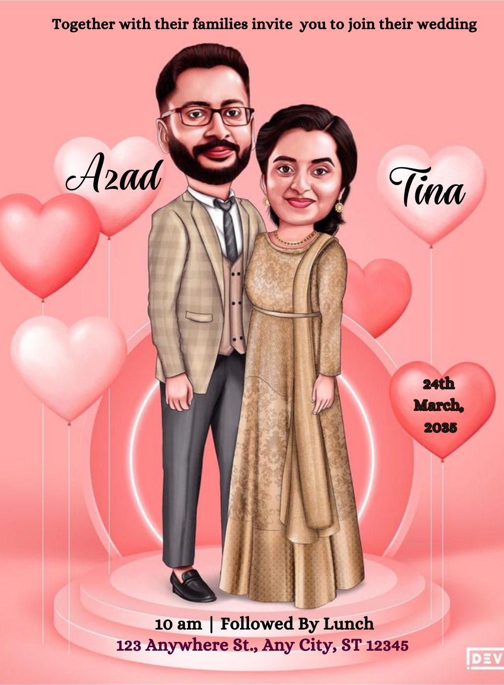 Pastel Palette Caricature Wedding Invitations-King of Cards