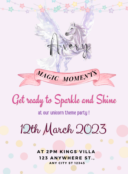 Pastel Pink Unicorns Invitation-AAUNI014