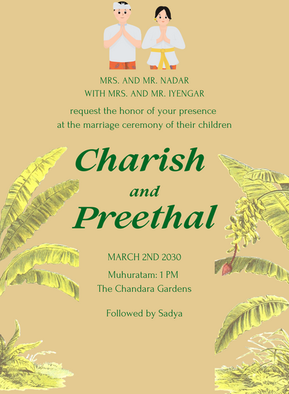 Pastel Yellow South Indian Wedding Invitation-AASIW010