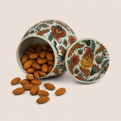 White Multicolour Floral Paisley Decorative Jar - KRAJ0070