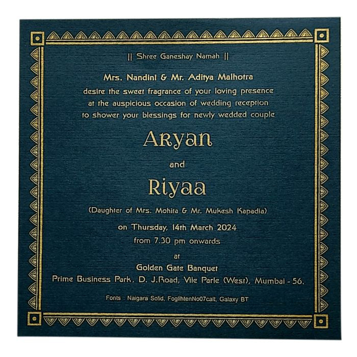Blue Gold Single Sheet Invitation Card-King of Cards