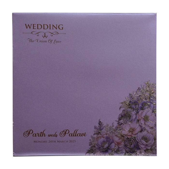 Purple Floral Embossed Premium Wedding Invitation-King of Cards