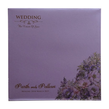 Purple Floral Embossed Premium Wedding Invitation-King of Cards