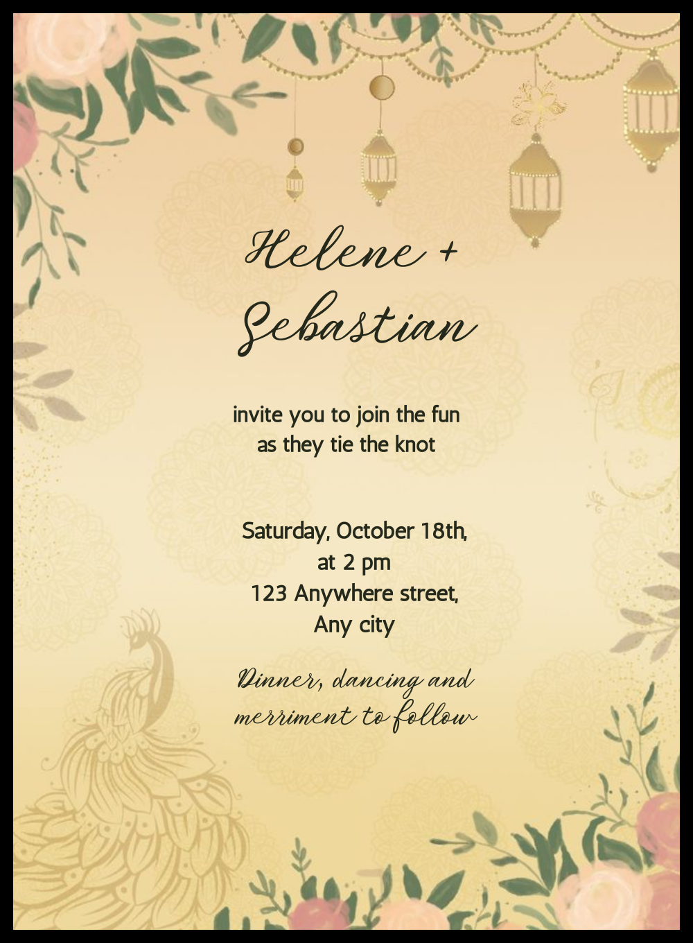 Peacock Accents Floral wedding Invitation-AAFWI011