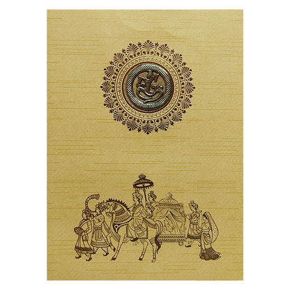 Gold Foil Baraat Ganesha Wedding Card-KNK7055C