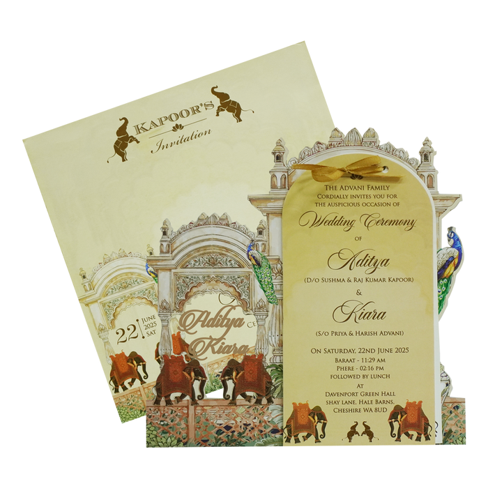 Cream Peacock Laser Cut Marriage Invitation-King of Cards