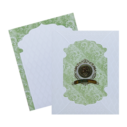 White Embossed Green Floral Wedding Card-KNJS2084G