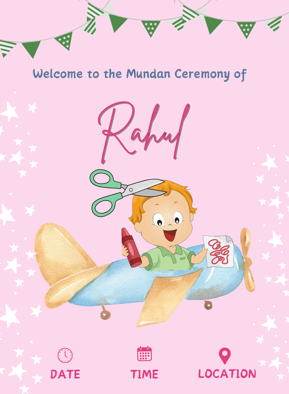 Pink Airplane Mundan Invitation-AAMUN004