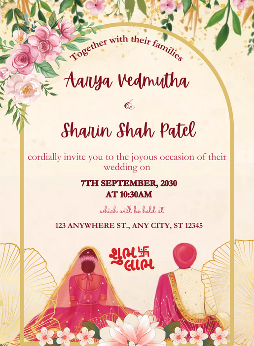 Pink Arch Gujarati Wedding Invitations-AAGWI023