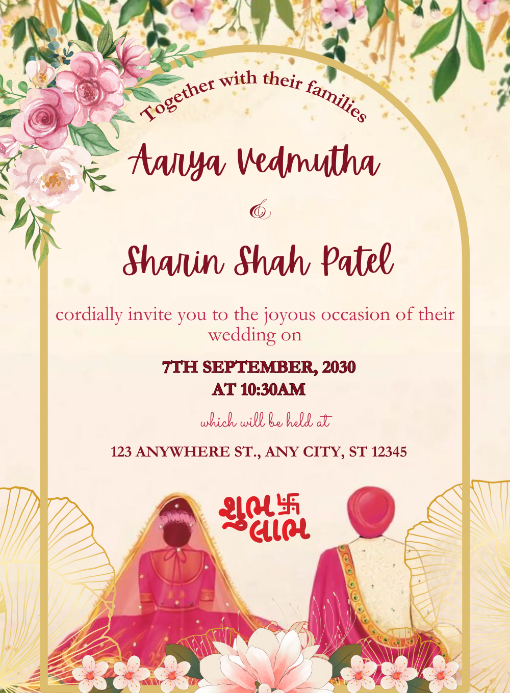 Pink Arch Gujarati Wedding Invitations-AAGWI023