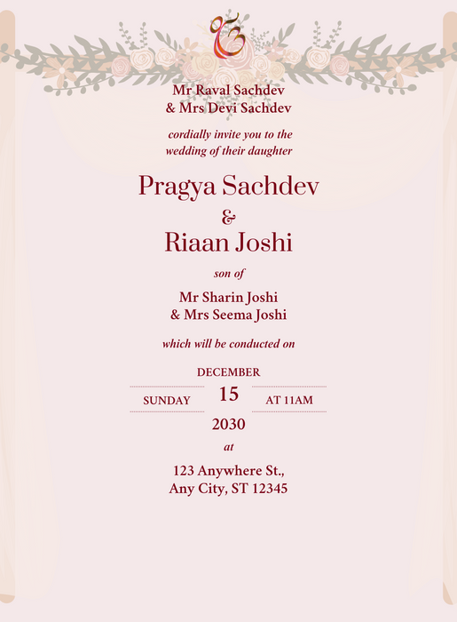 Pink Arch Punjabi Wedding Invitation-King of Cards
