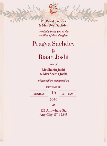 Pink Arch Punjabi Wedding Invitation-AAPUN007