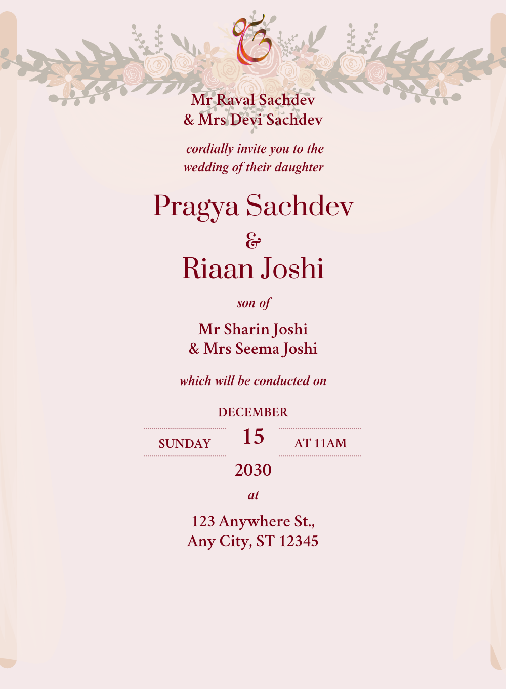 Pink Arch Punjabi Wedding Invitation-AAPUN007