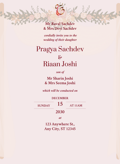 Pink Arch Punjabi Wedding Invitation-AAPUN007