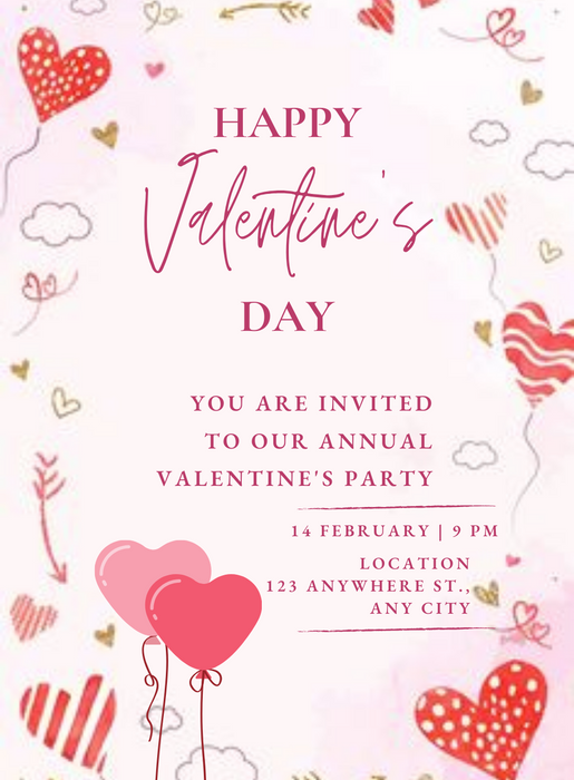 Pink Balloon Valentines Day Invitation-AAVAl002