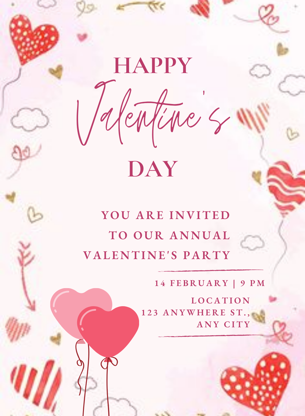 Pink Balloon Valentines Day Invitation-AAVAl002