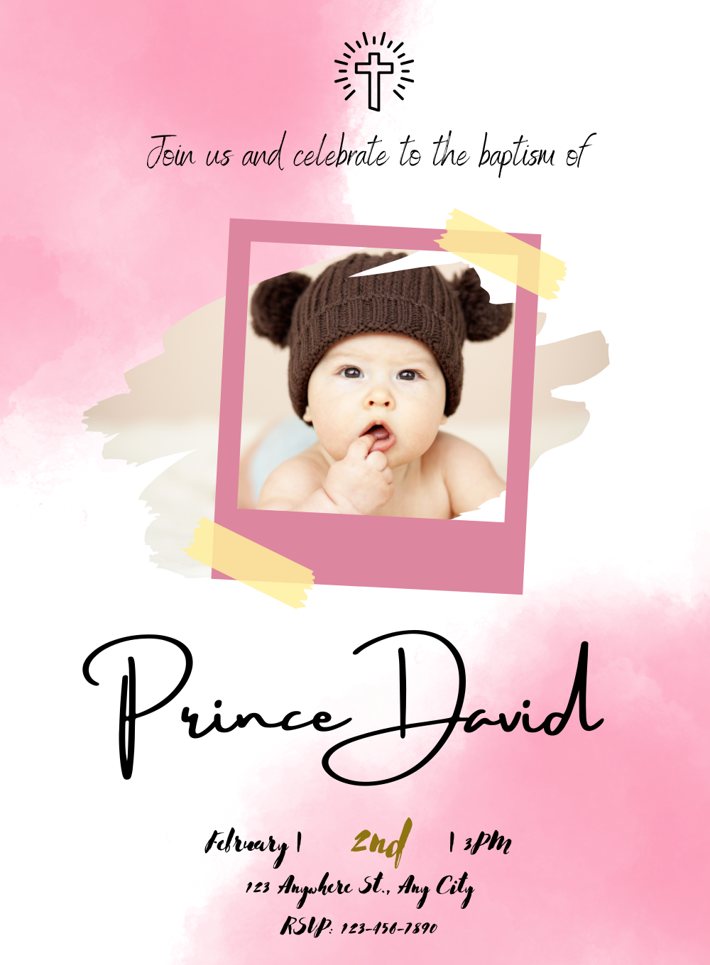 Pink Blessings Baptism Ceremony Invitations-King of Cards