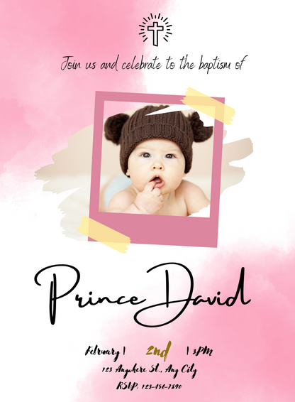Pink Blessings Baptism Ceremony Invitations-King of Cards