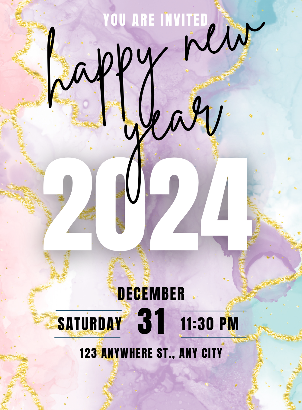 Neon Light New Year Eve Invitation-AANEW006
